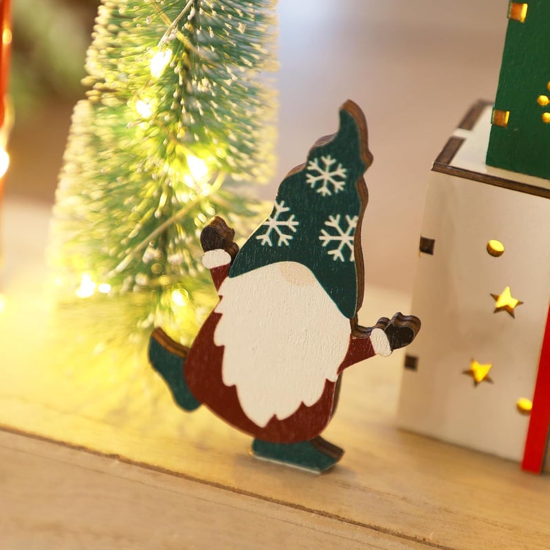 Ridota Christmas Tabletop Decoration, Wooden Lighted Christmas Gift Box Collectible Buildings Decorations, Christmas Giftboxes Santa Ornaments, Battery Operated Christmas Indoor Fireplace Table Decorations - Image 4